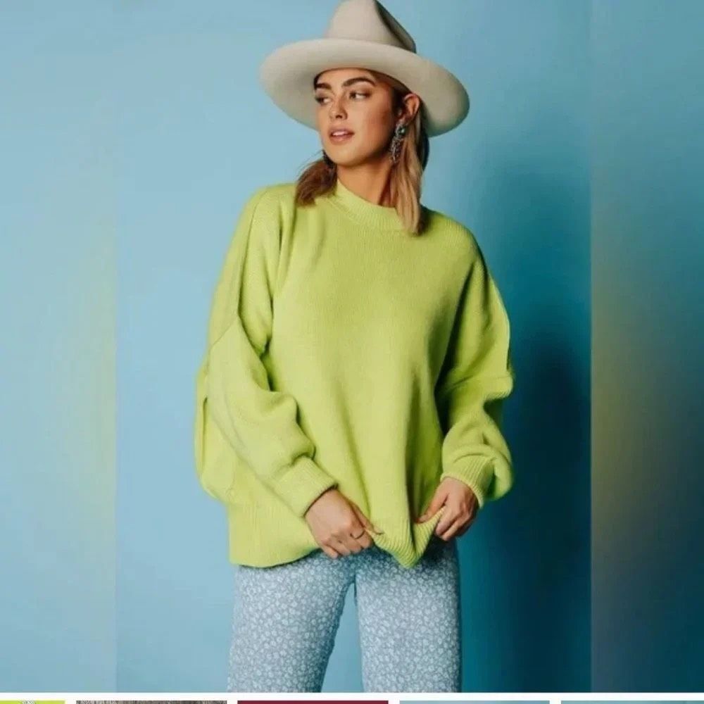 Free People Flawed Chartreuse Green Yellow Pullover Sweater Soft Oversized XS